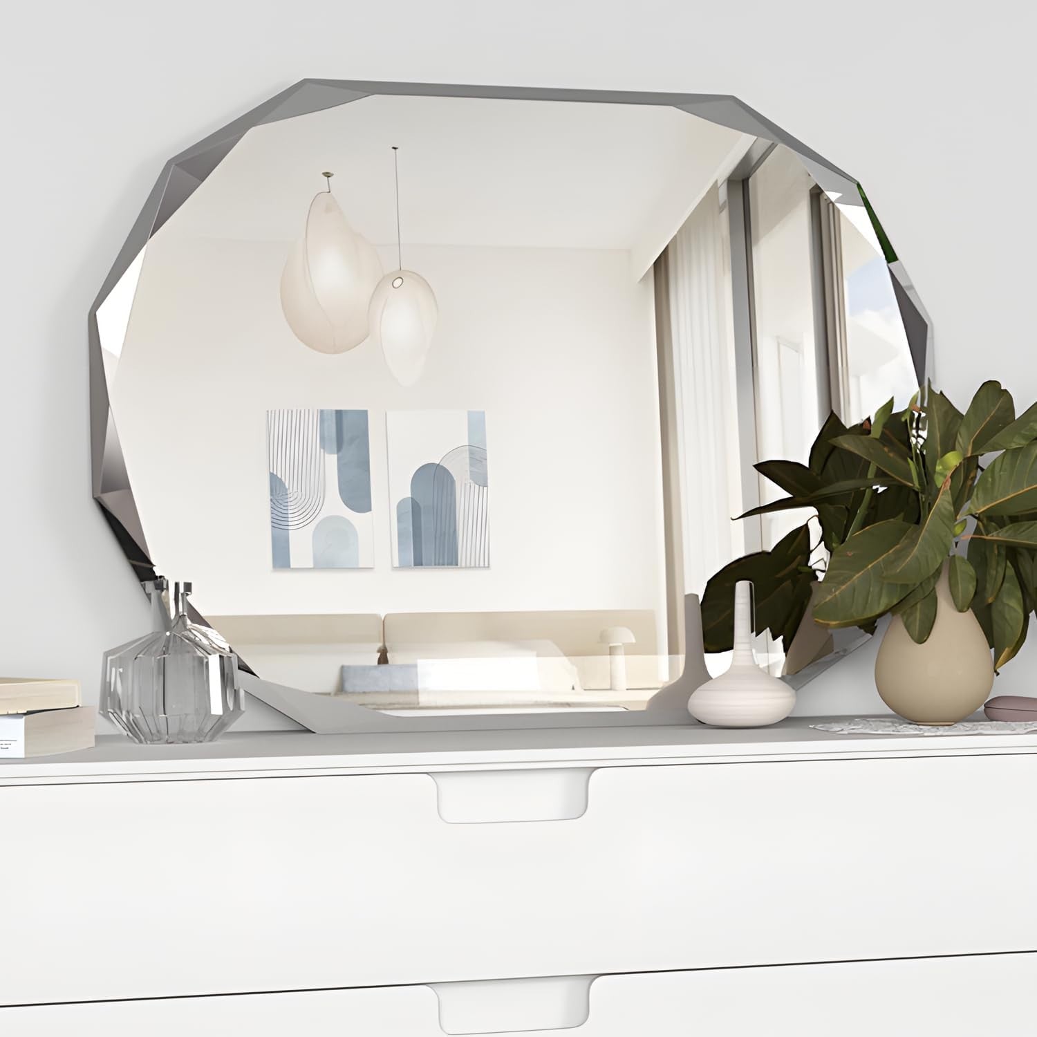 Oval Frameless Bathroom Wall Mirror 76x91 cm Beveled Edge Vanity