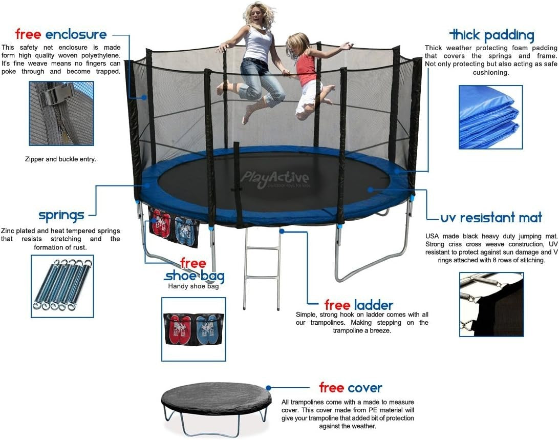 6ft Kids Trampoline with Safety Enclosure Net Ladder Cover Shoe Bag