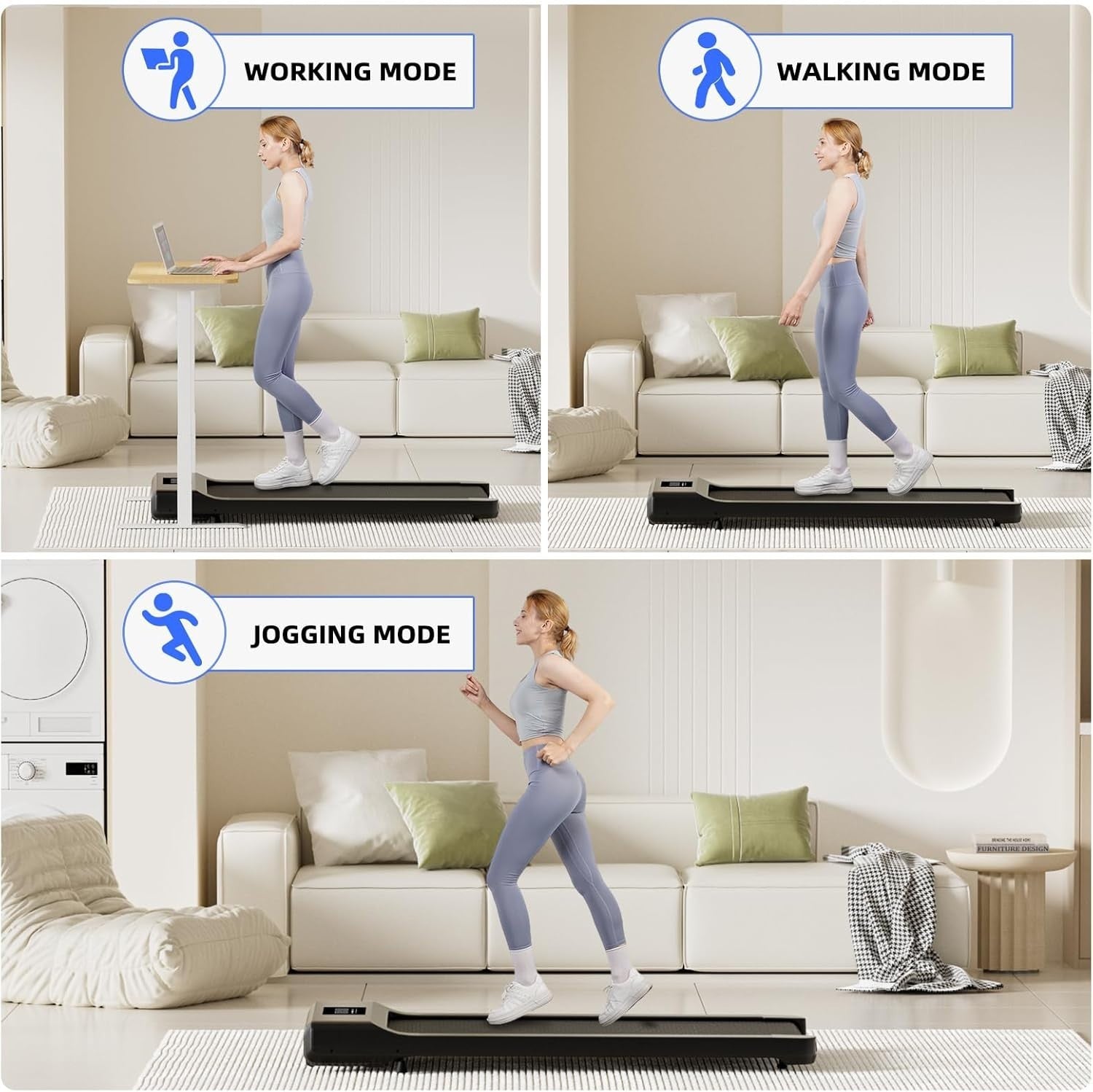 Under Desk Walking Pad Treadmill App Control Quiet 6km/h 136kg Home Office