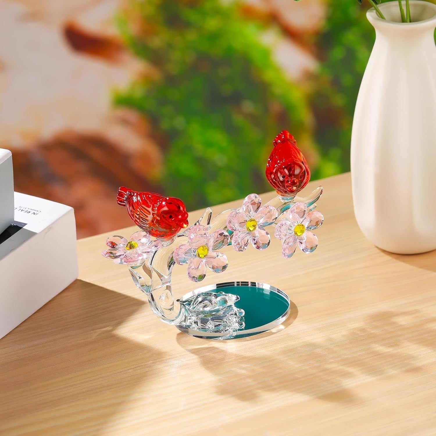 Crystal Birds & Flowers Figurine Ruby Anniversary Wedding Gift Collectible Decor