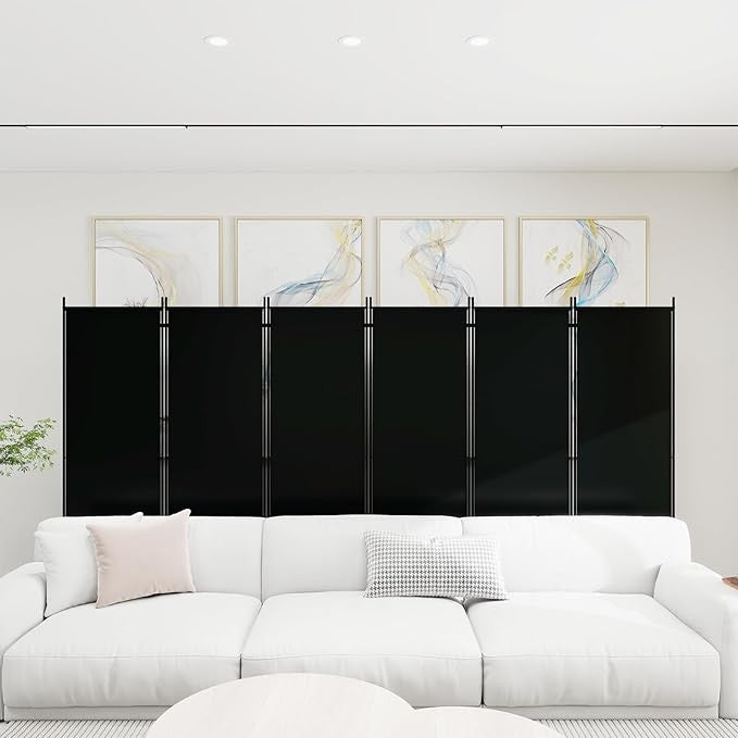 6-Panel Folding Room Divider 6ft Black Privacy Screen Wall for Home Office