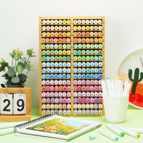 Desk Organizer for 224 Markers Pens Pencils Art Brushes Bamboo 32 Compartments