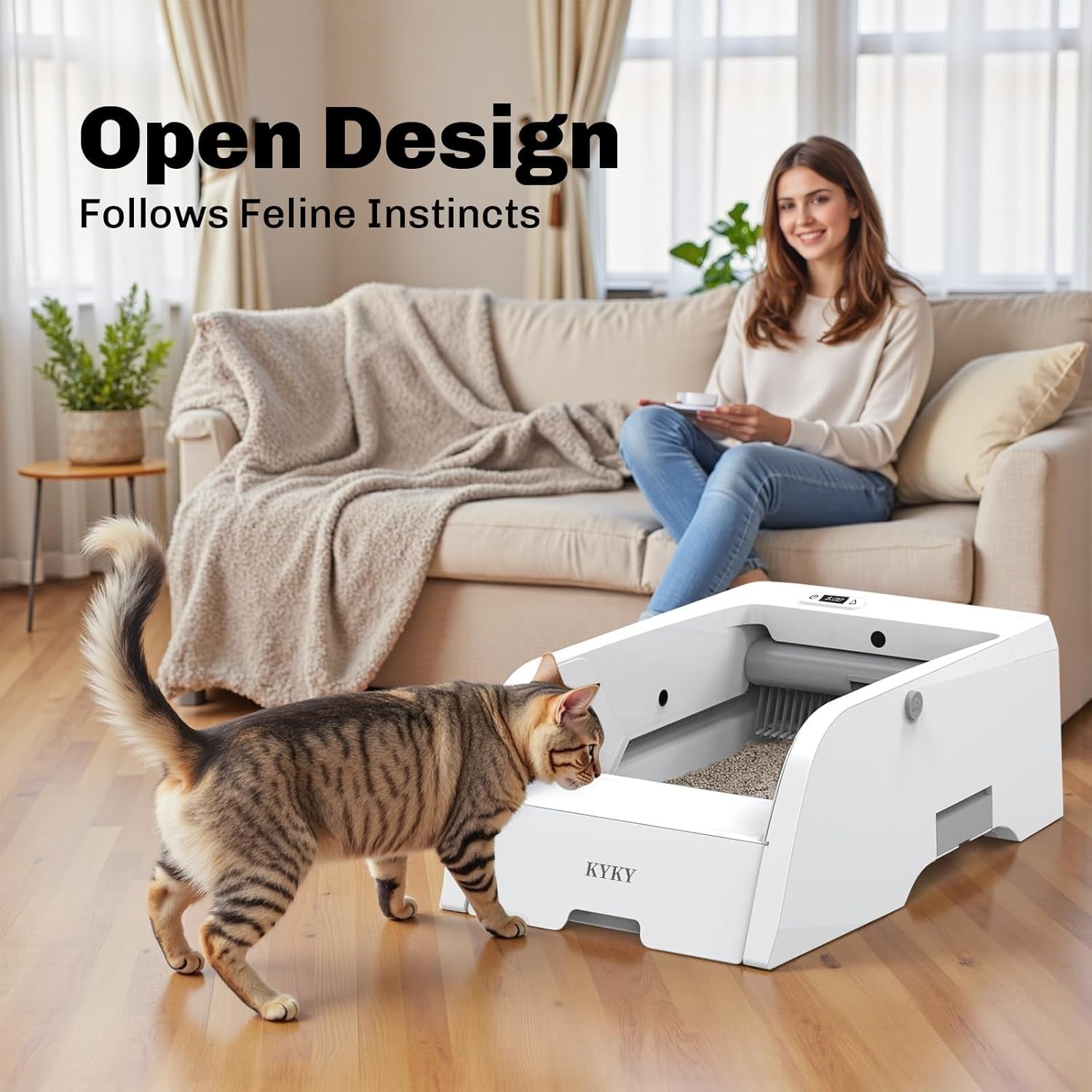 Automatic Cat Litter Box Open Entry Self Cleaning App Control XL