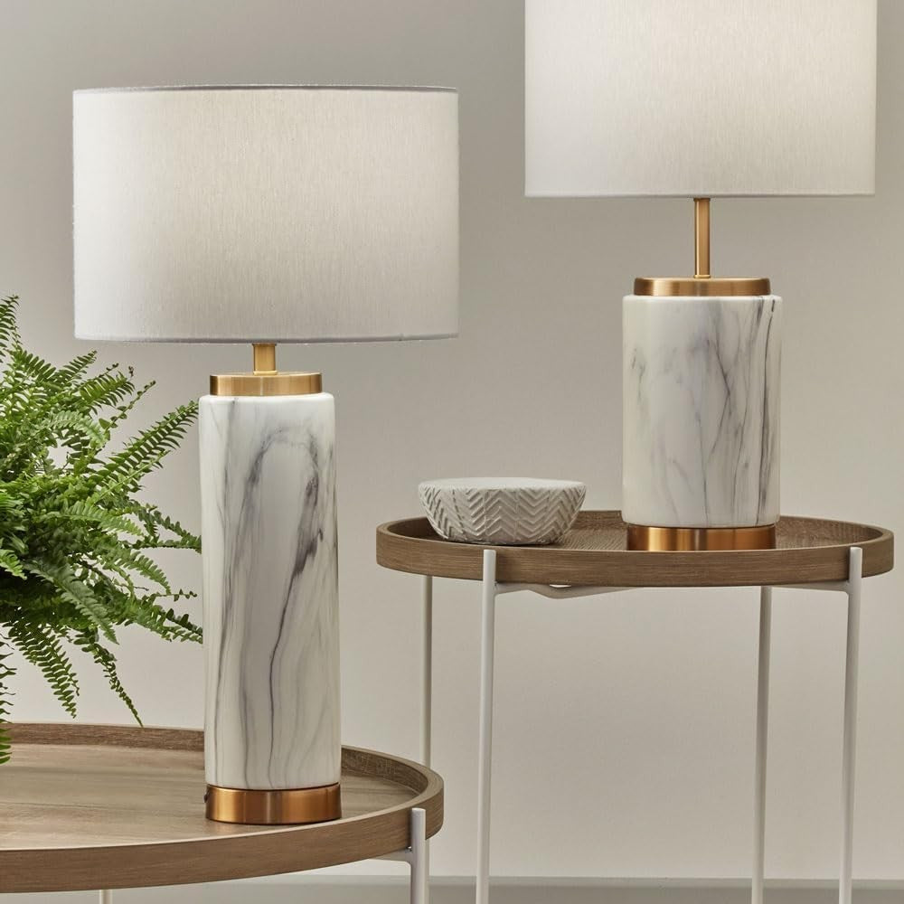 Modern White Marble Table Lamp Ceramic Base | Art Deco Bedroom & Living