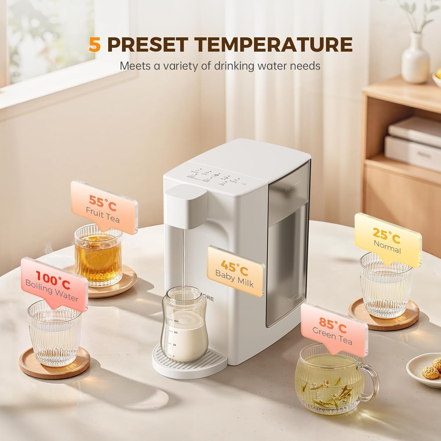 Instant Hot Water Dispenser 3L | Fast Boil Touch Presets LED Night Light