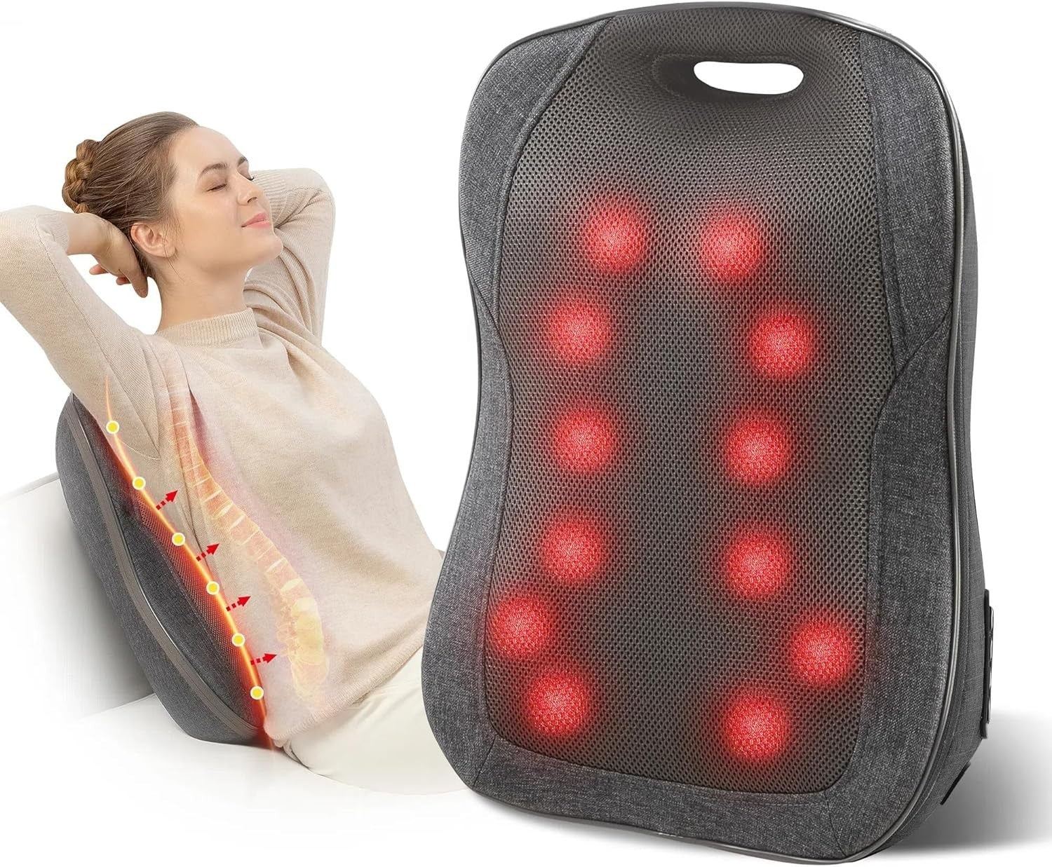 Shiatsu Lower Back Massager Heat 12-Node Kneading Portable Chair Cushion