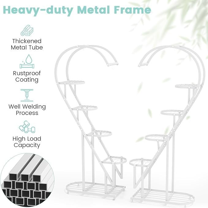 5 Tier Heart Shaped Metal Plant Stand Indoor Outdoor Flower Shelf Display Rack