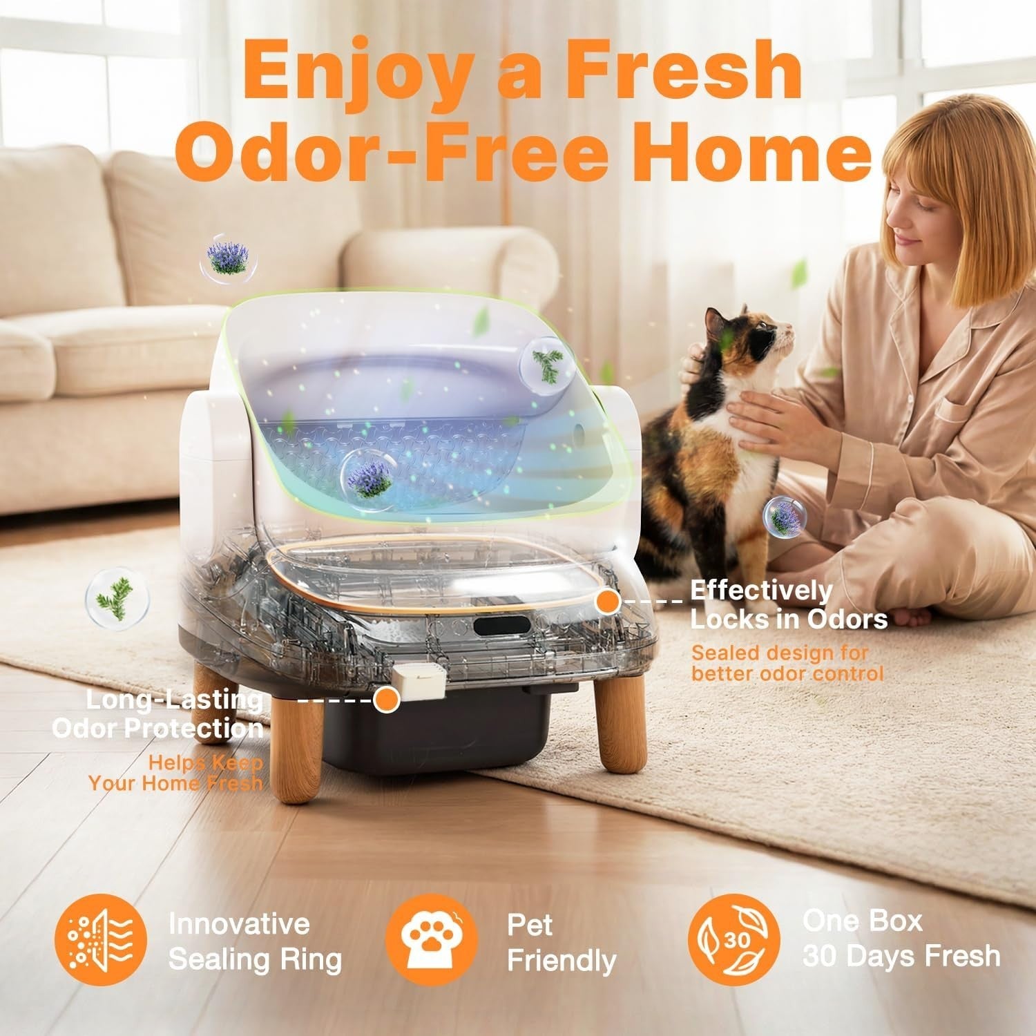 Self Cleaning Cat Litter Box WiFi App Control Odor Control XL Tray