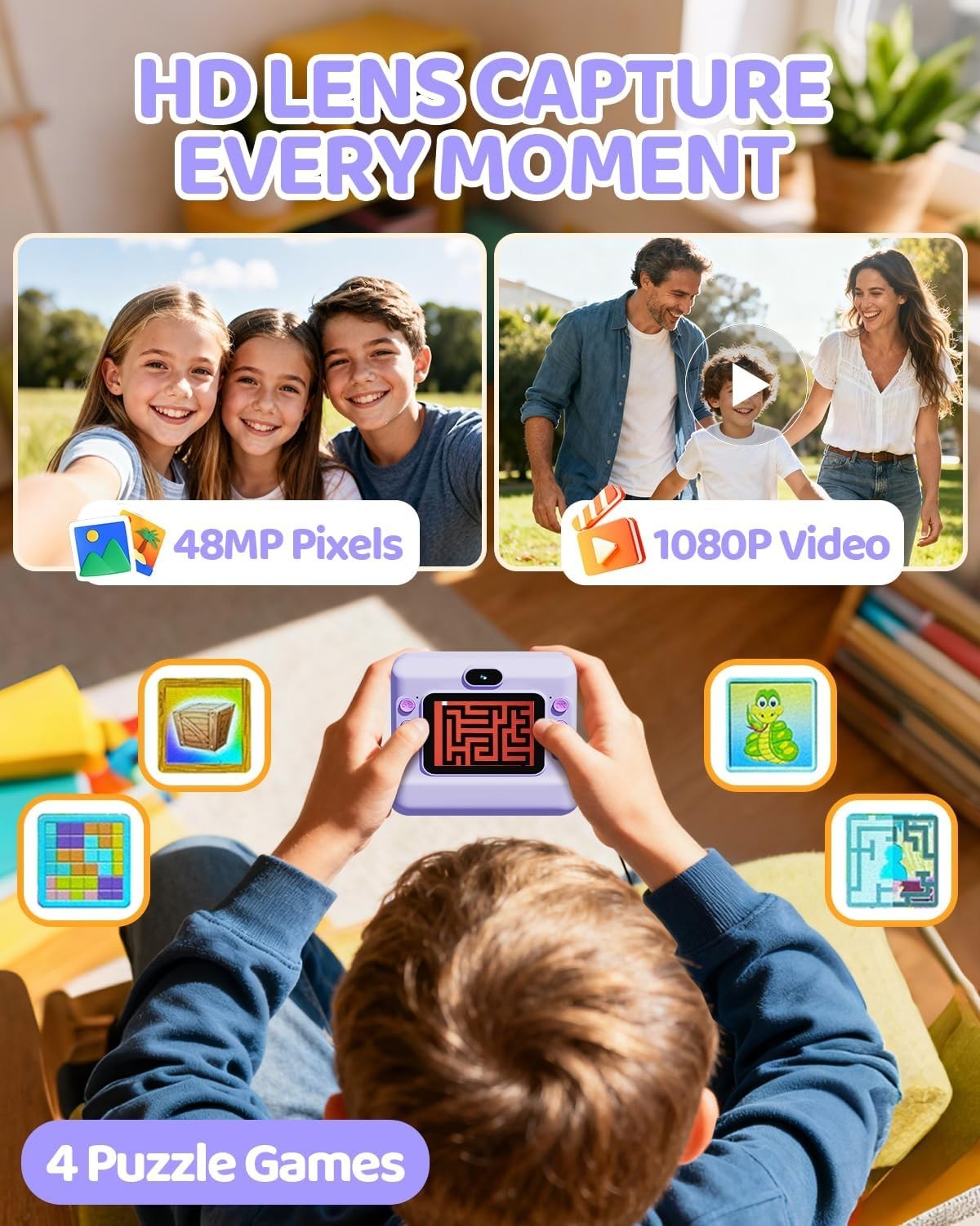 Kids Instant Print Camera 1080P HD Selfie Camera 32GB Card Toy Gift