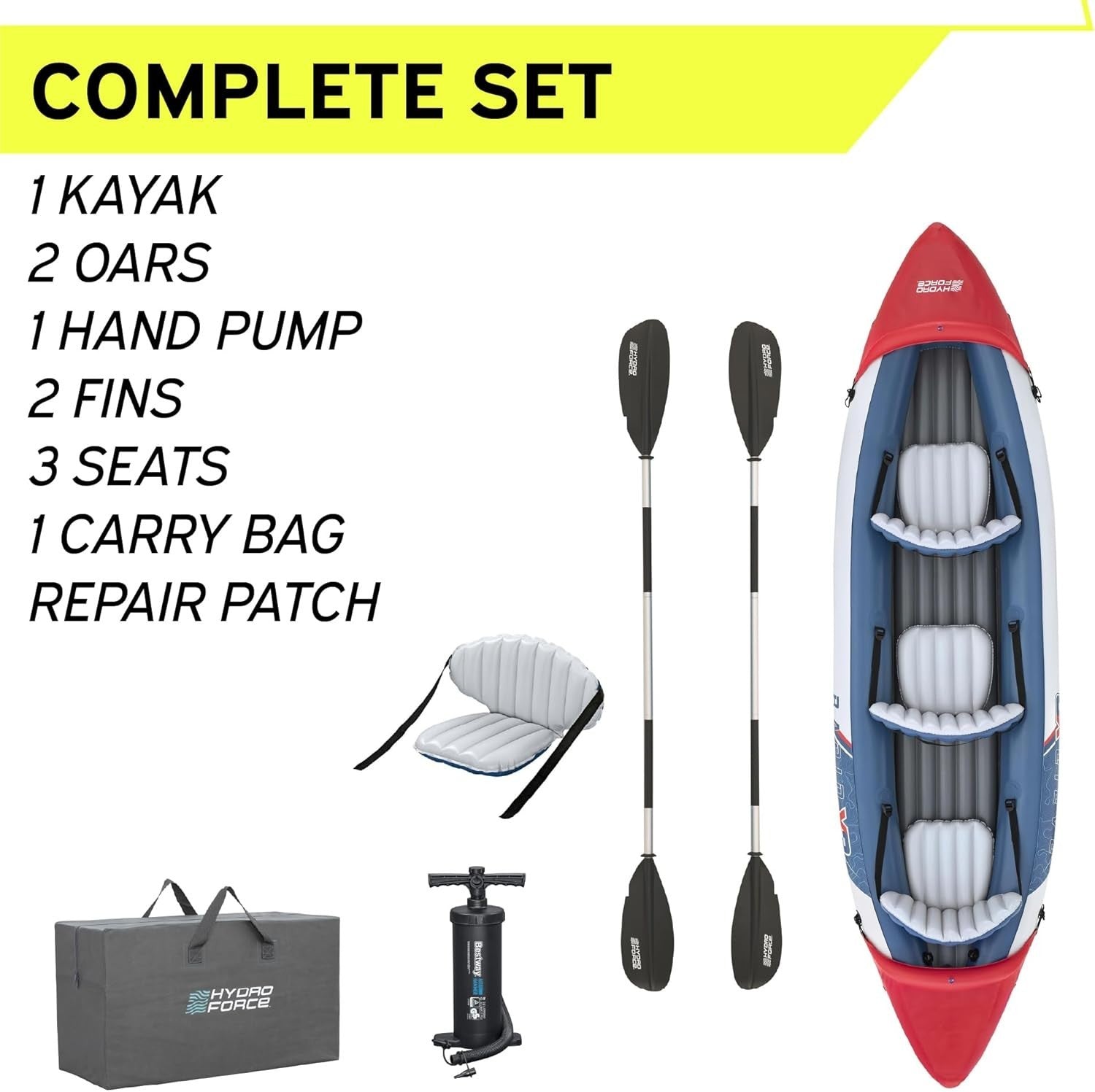 3 Person Inflatable Kayak Set w/ Paddles Pump Seats Carry Bag