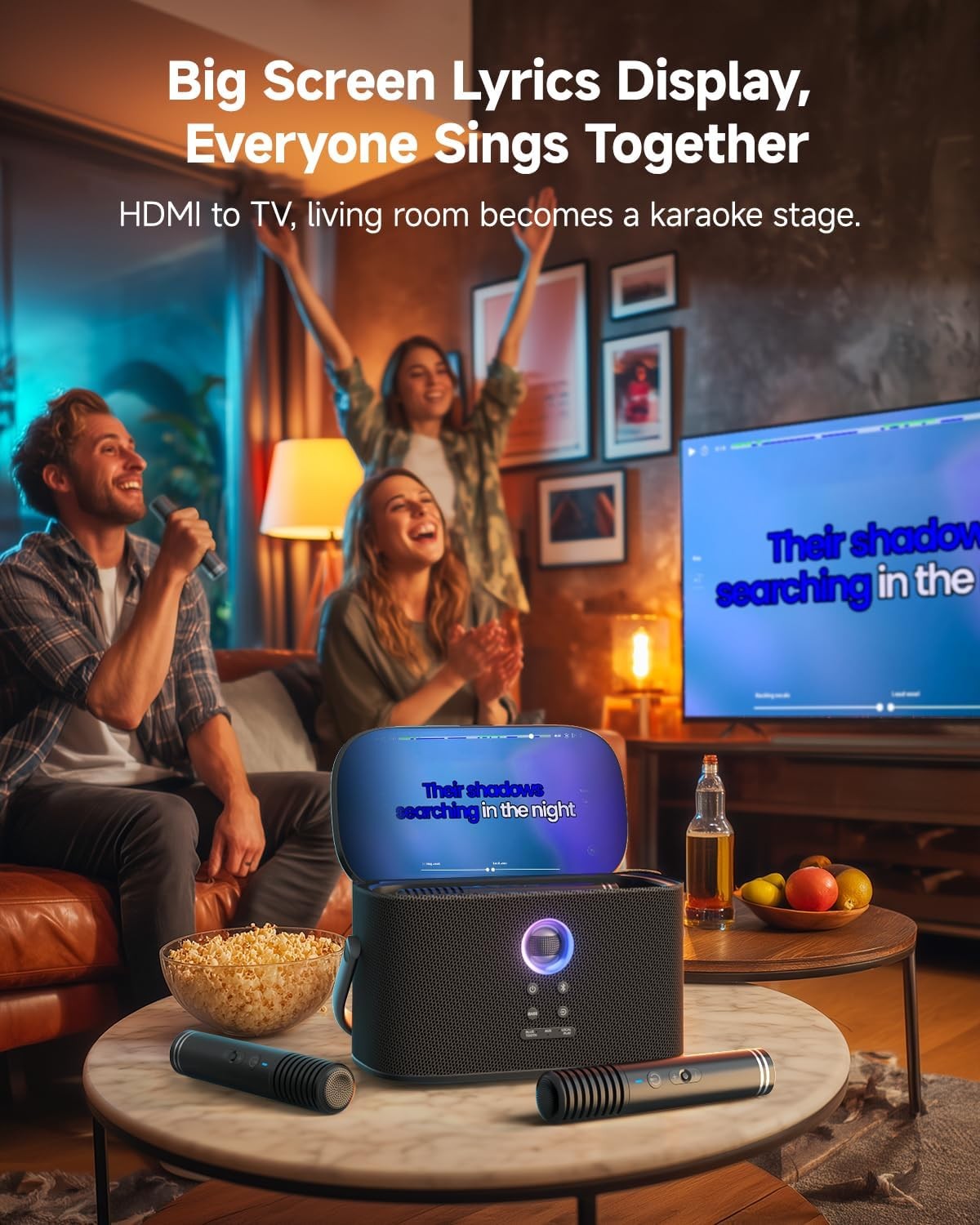 140W Portable Karaoke Machine with Screen 2 Wireless Mics TV