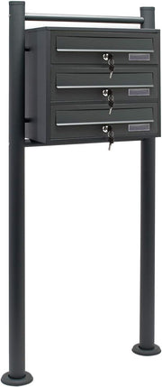 Outdoor Multi Slot Postbox 3 Mailboxes Anthracite Steel Secure Lock