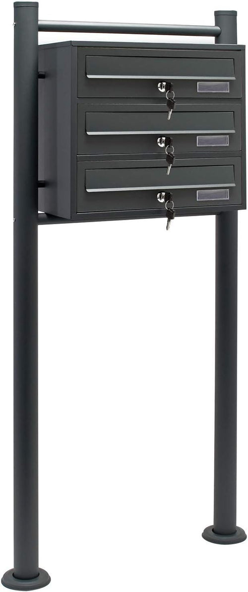 Outdoor Multi Slot Postbox 3 Mailboxes Anthracite Steel Secure Lock