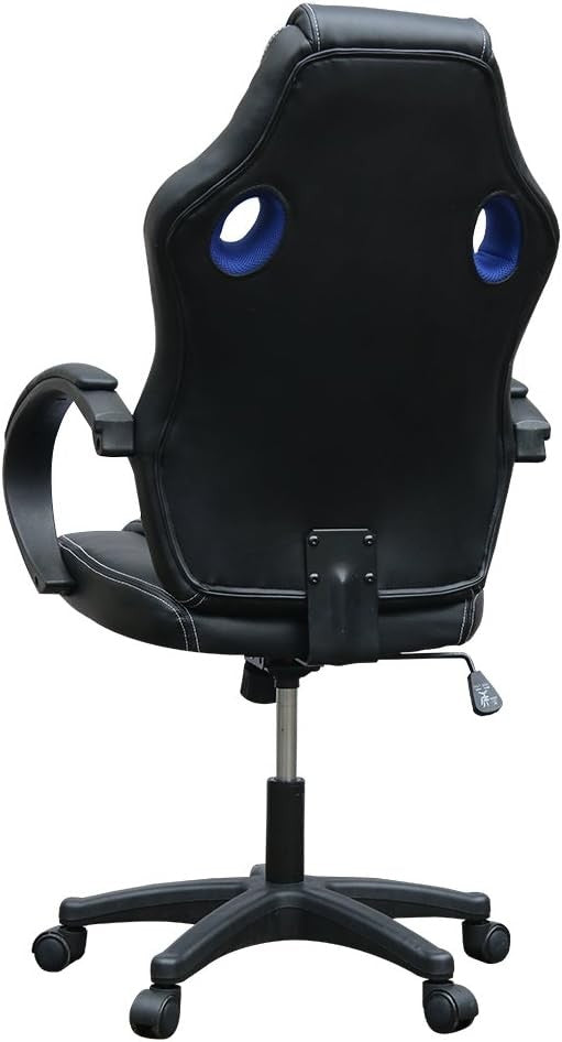 Racing Style Gaming Chair Blue PU Leather Ergonomic Swivel Desk