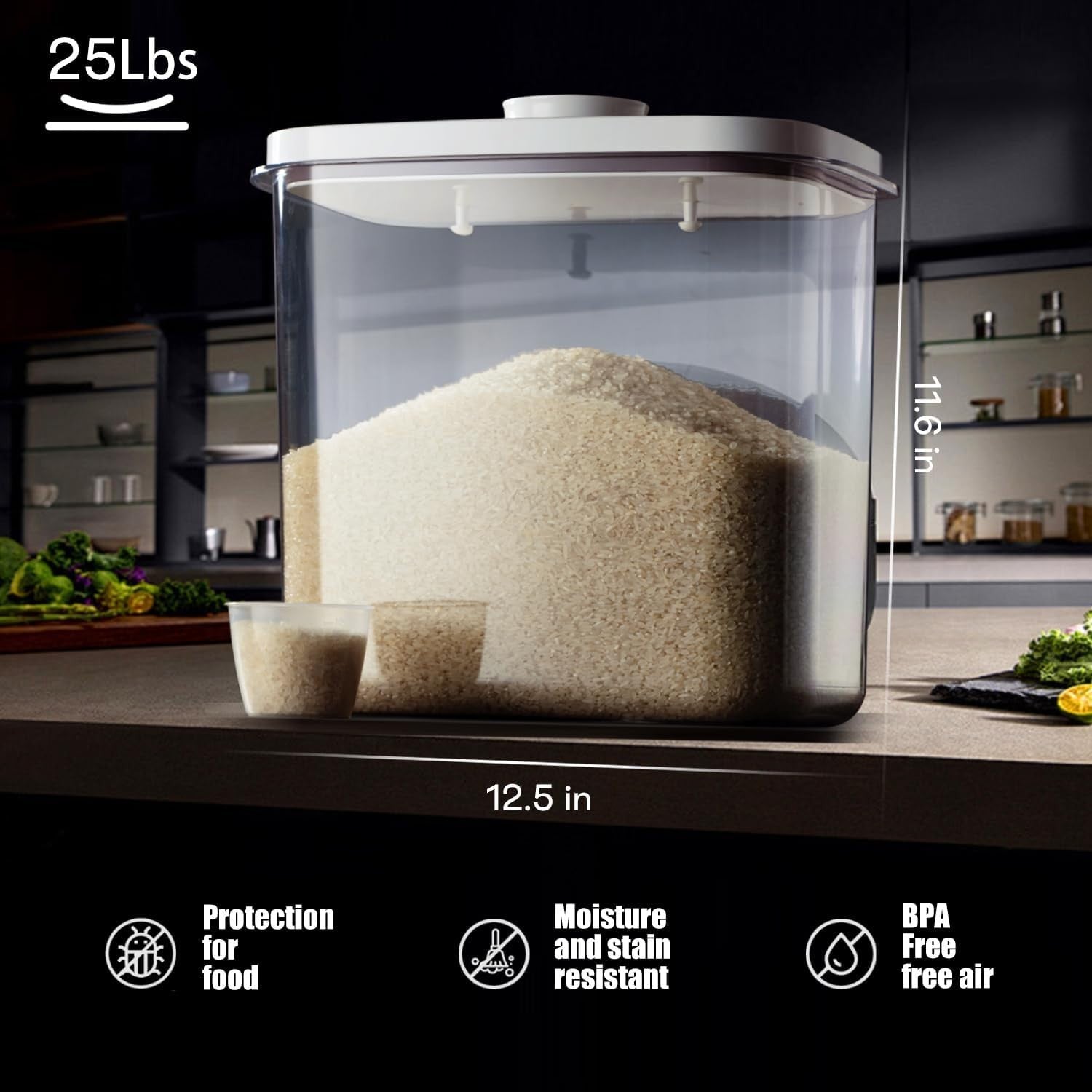 6L 10LBS Rice Dispenser Airtight BPA Free w Cup