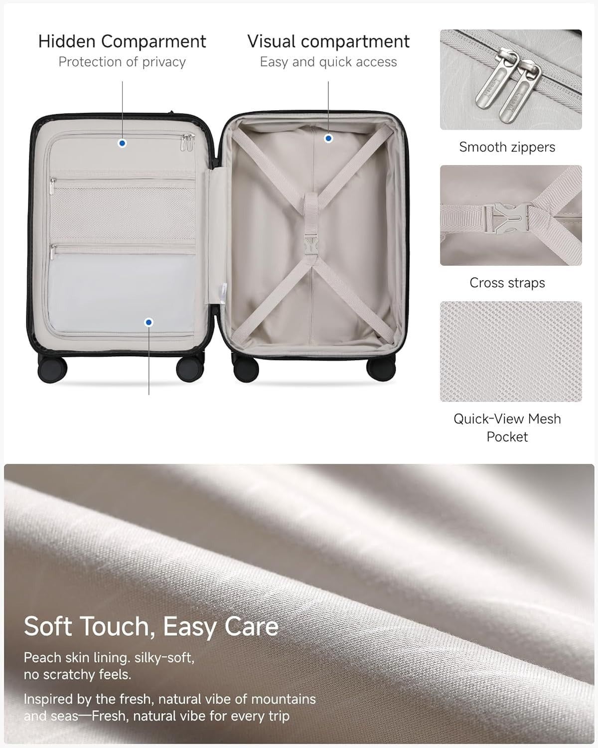 Black 20” Cabin Hard Shell Suitcase Laptop Compartment TSA Spinner
