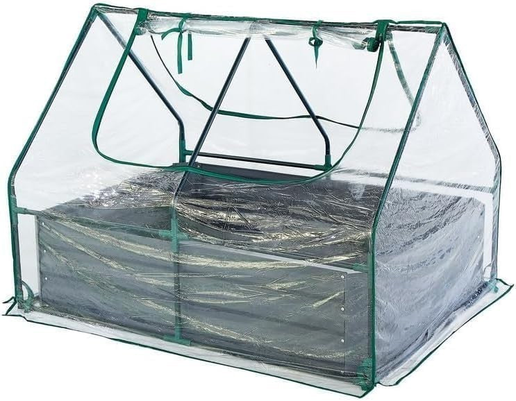 Raised Garden Bed with Greenhouse & PVC Cover 125x95x92cm Metal Planter Box