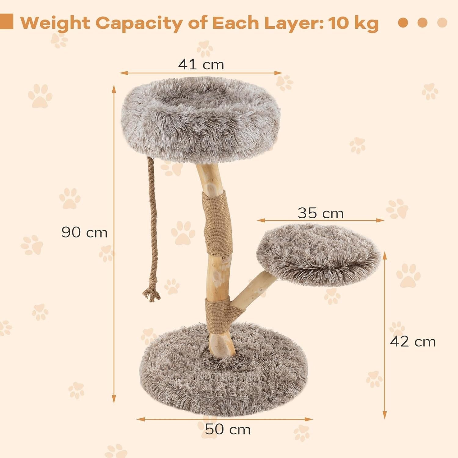 Solid Wood Cat Tree Grey Plush 90cm Multi Level Scratching Post Indoor