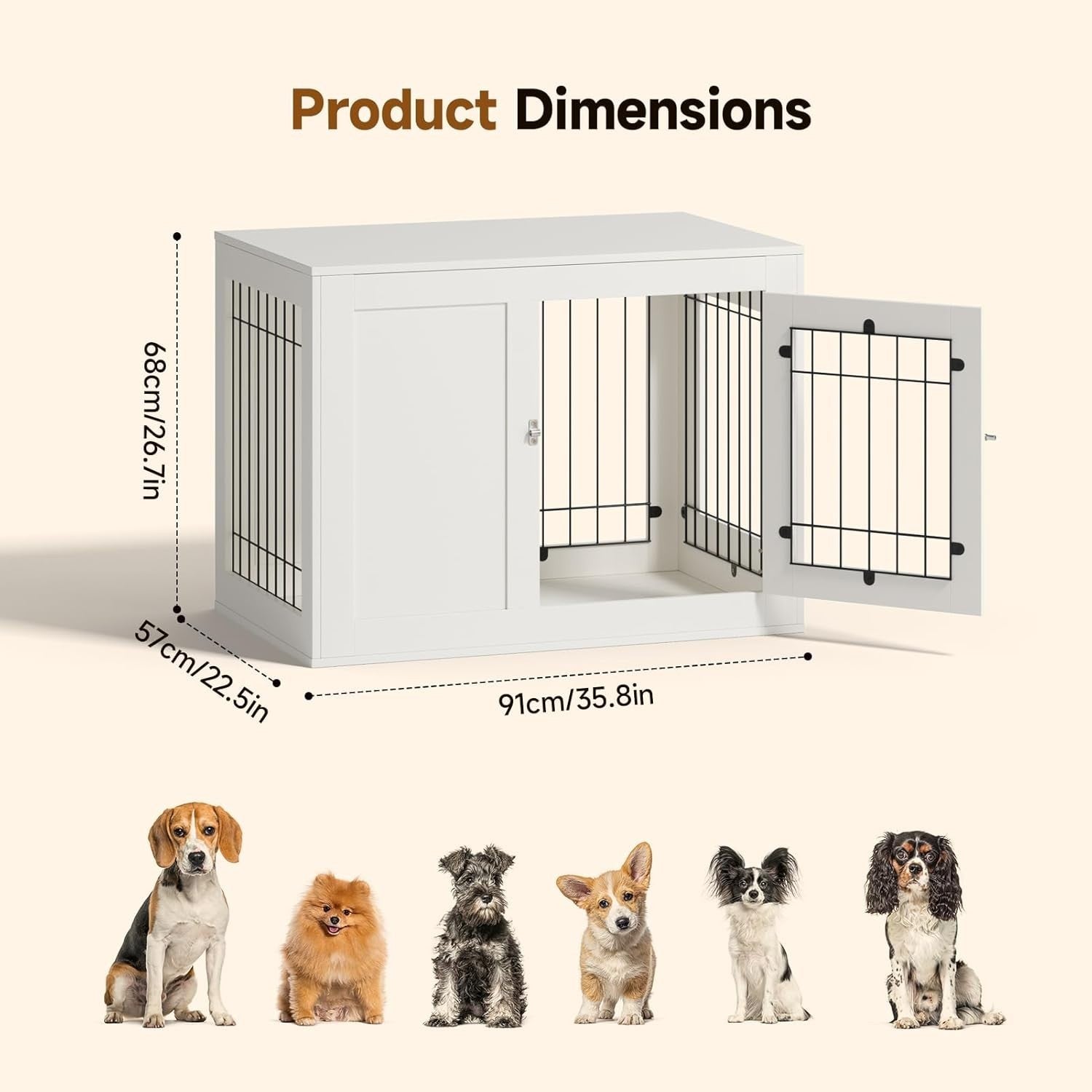 Medium Wooden Dog Crate Furniture 91x68x57cm Indoor Kennel, Lockable, Durable