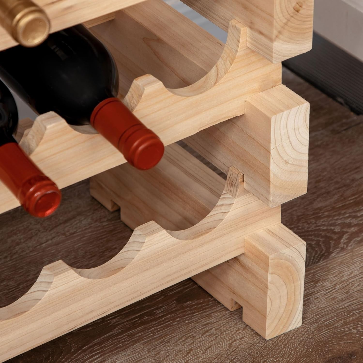 Wooden Wine Rack 3 Tier Shelf for 36 Bottles – Rustic Freestanding Storage Unit