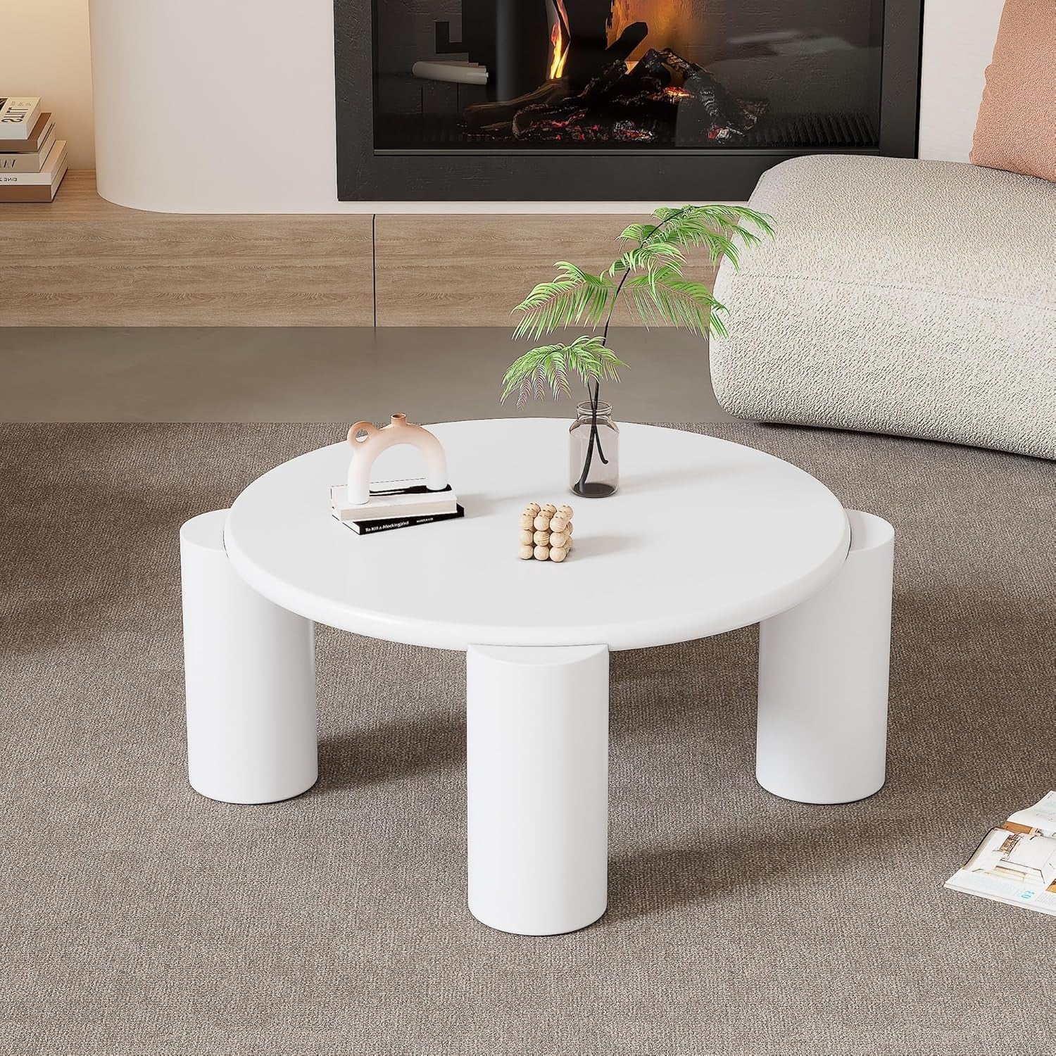 Round White Wooden Coffee Table, Stylish Modern Design, Sturdy & Space-Saving