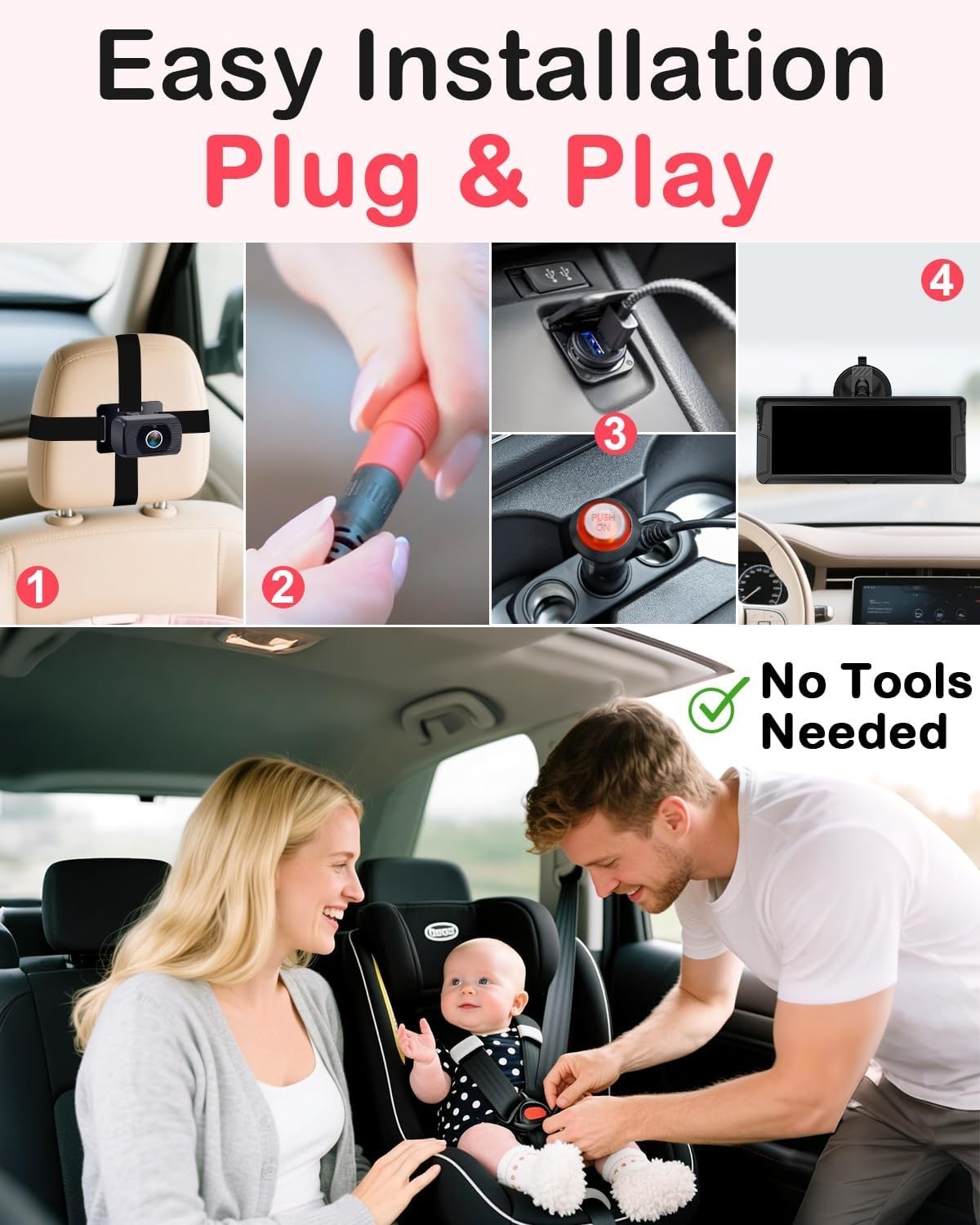 Dual Baby Car Camera 6.9" HD Split Screen Night Vision Rear Seat Monitor