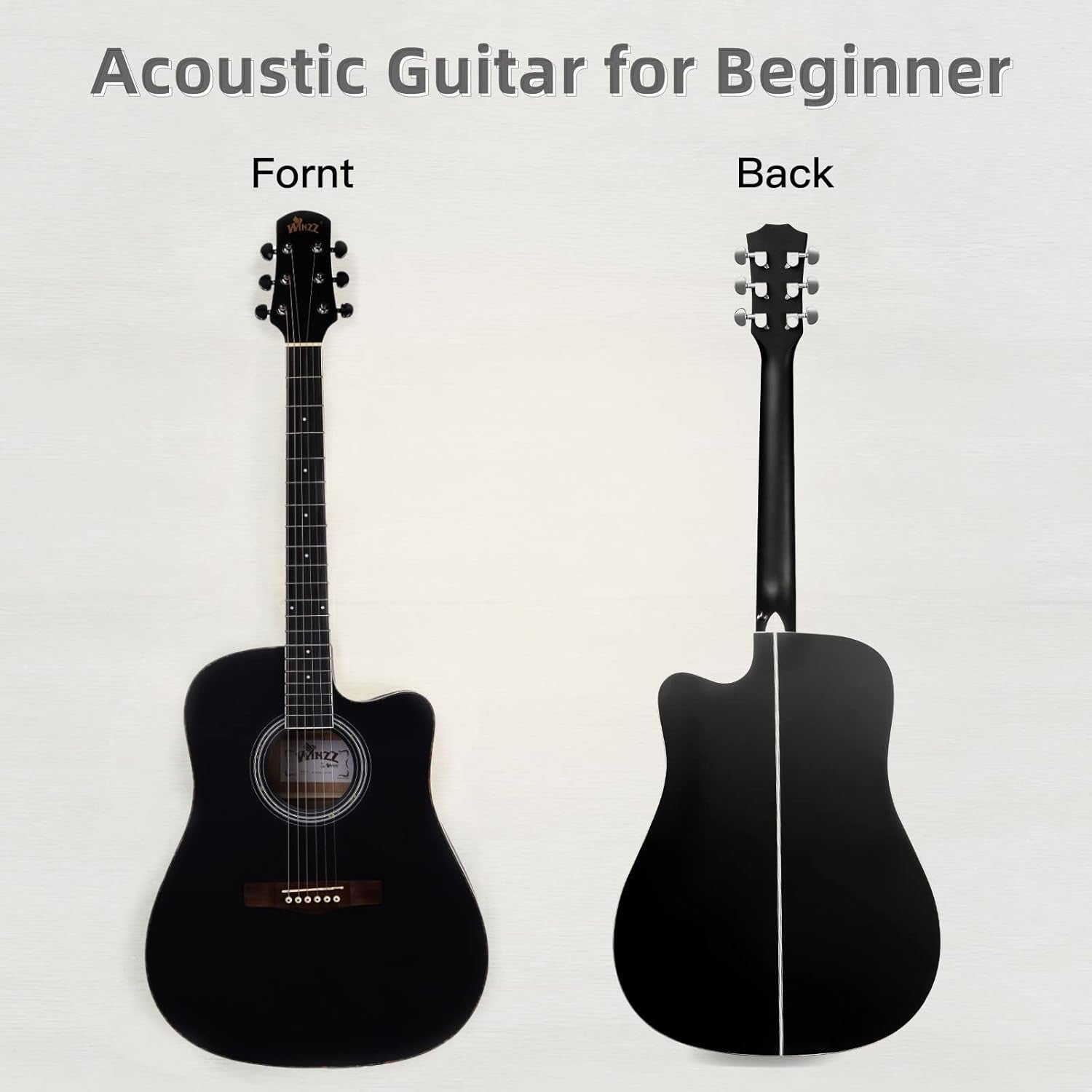 Full Size 4/4 Cutaway Acoustic Guitar Kit 41in Black Steel String