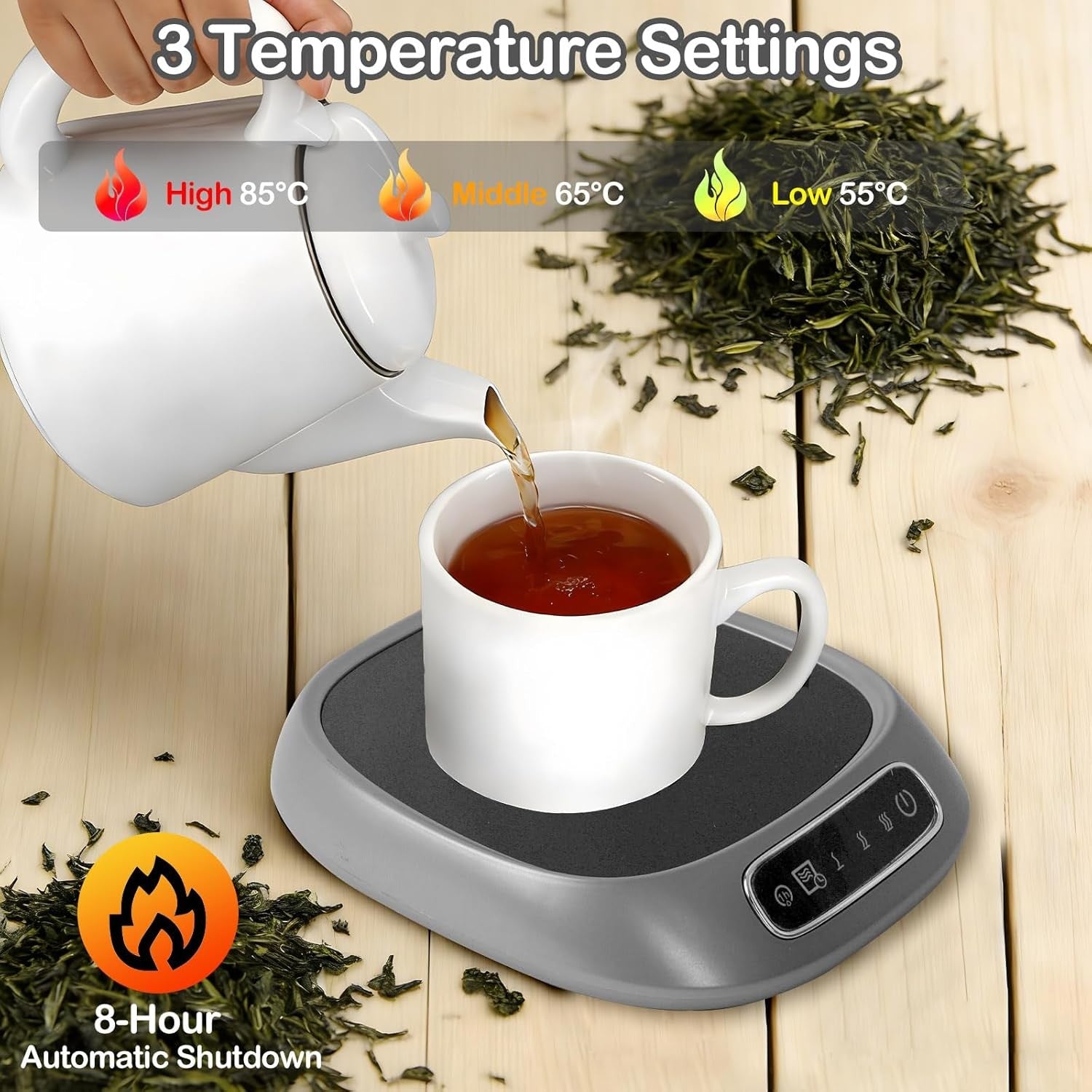 Grey Smart Coffee Mug Warmer 3 Temp 85°C USB Desk Heater