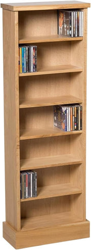 Solid Oak CD DVD Storage Tower 7 Shelf Media Bookcase Display Unit