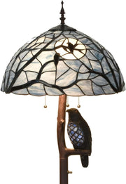 Stained Glass Owl Floor Lamp 65” Tall Antique Branch Design Full Moon Light