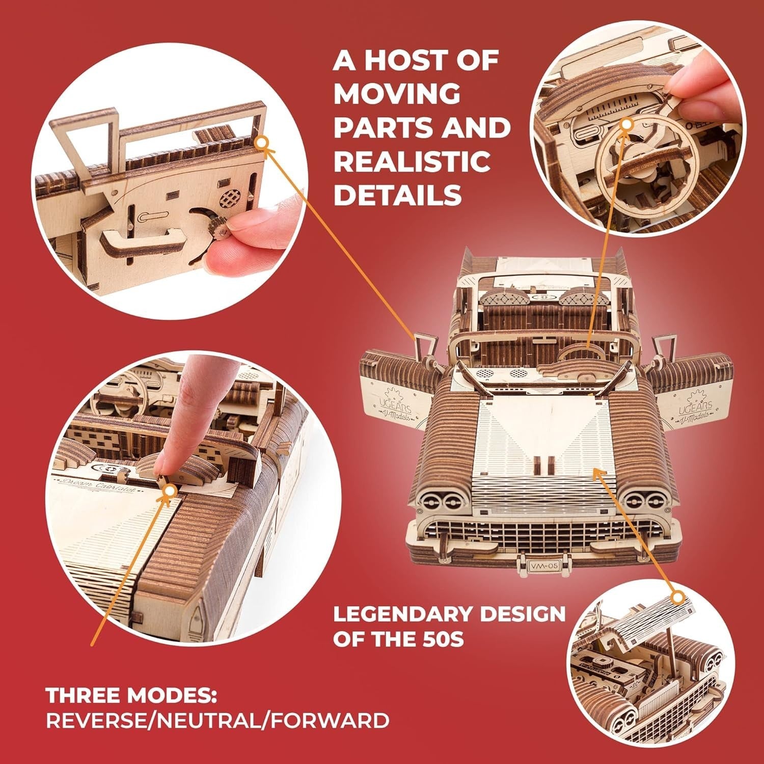 3D Vintage Car Model Kit with Working V8 Engine – Self-Propelled Puzzle