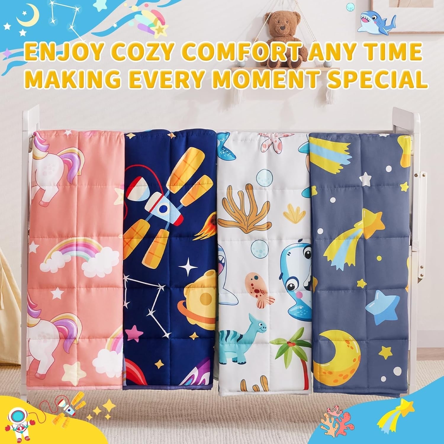Kids Weighted Blanket 10lbs 40x60 Red Unicorn Soft Cooling Throw