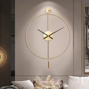 Luxury Silent Wall Clock Gold 20" Modern Metal Decor w/ Pendulum Home