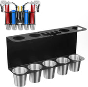 Wall-Mount Grease Gun Holder Rack Black 2 Guns 5 Drip Cups