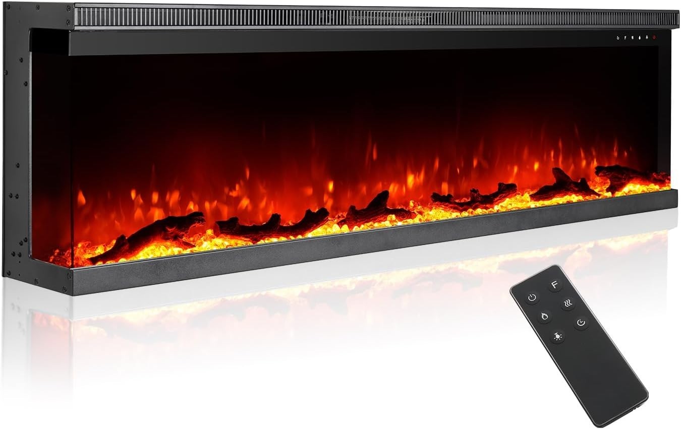 Luxury 3-Sided Electric Fireplace Recessed Wall Mounted with Remote & Timer
