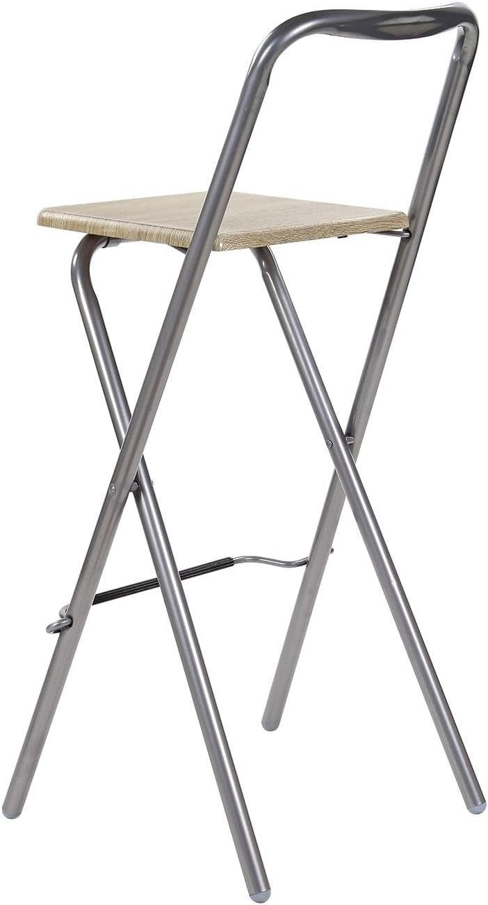 Folding Bar Stool Wooden Seat Metal Frame Space Saving Natural