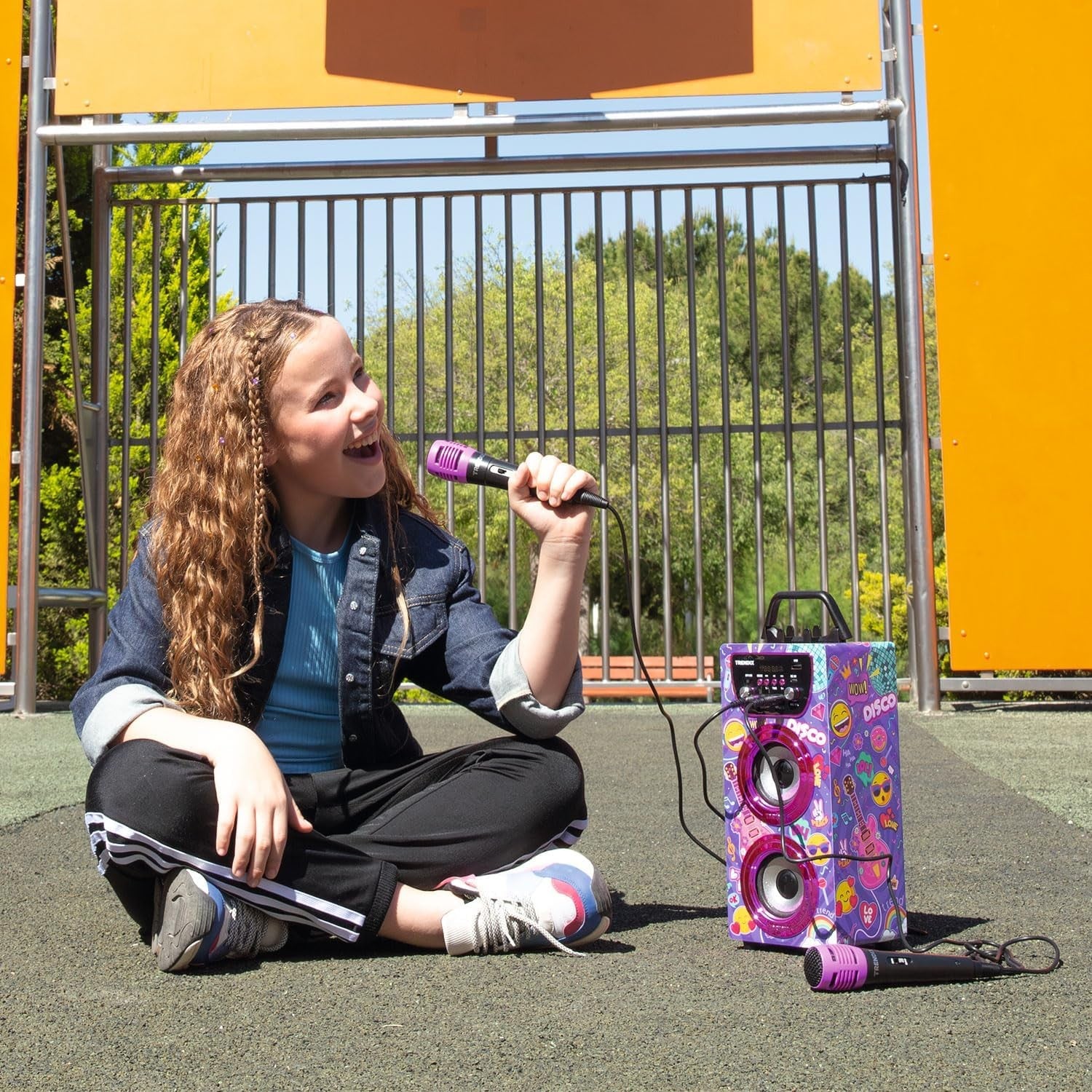 Kids Karaoke Machine 2 Microphones Blue Bluetooth FM USB