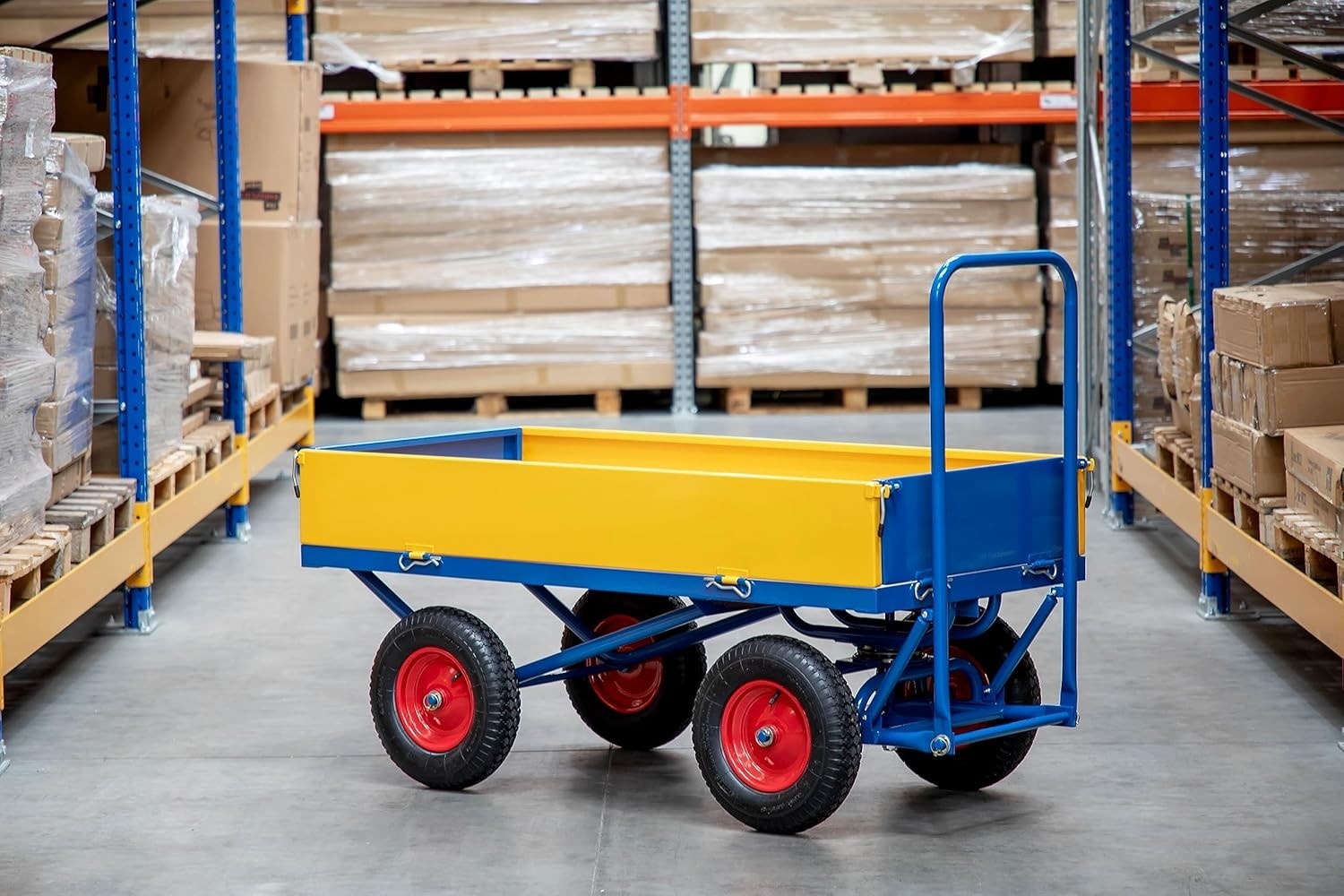 Heavy Duty 1000kg Site Trolley Cart w/ Pneumatic Tyres & Steel Sides