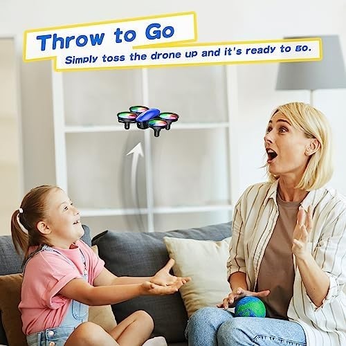Mini LED Drone for Kids with 3D Flip, 5 Light Modes & 2 Batteries – Blue
