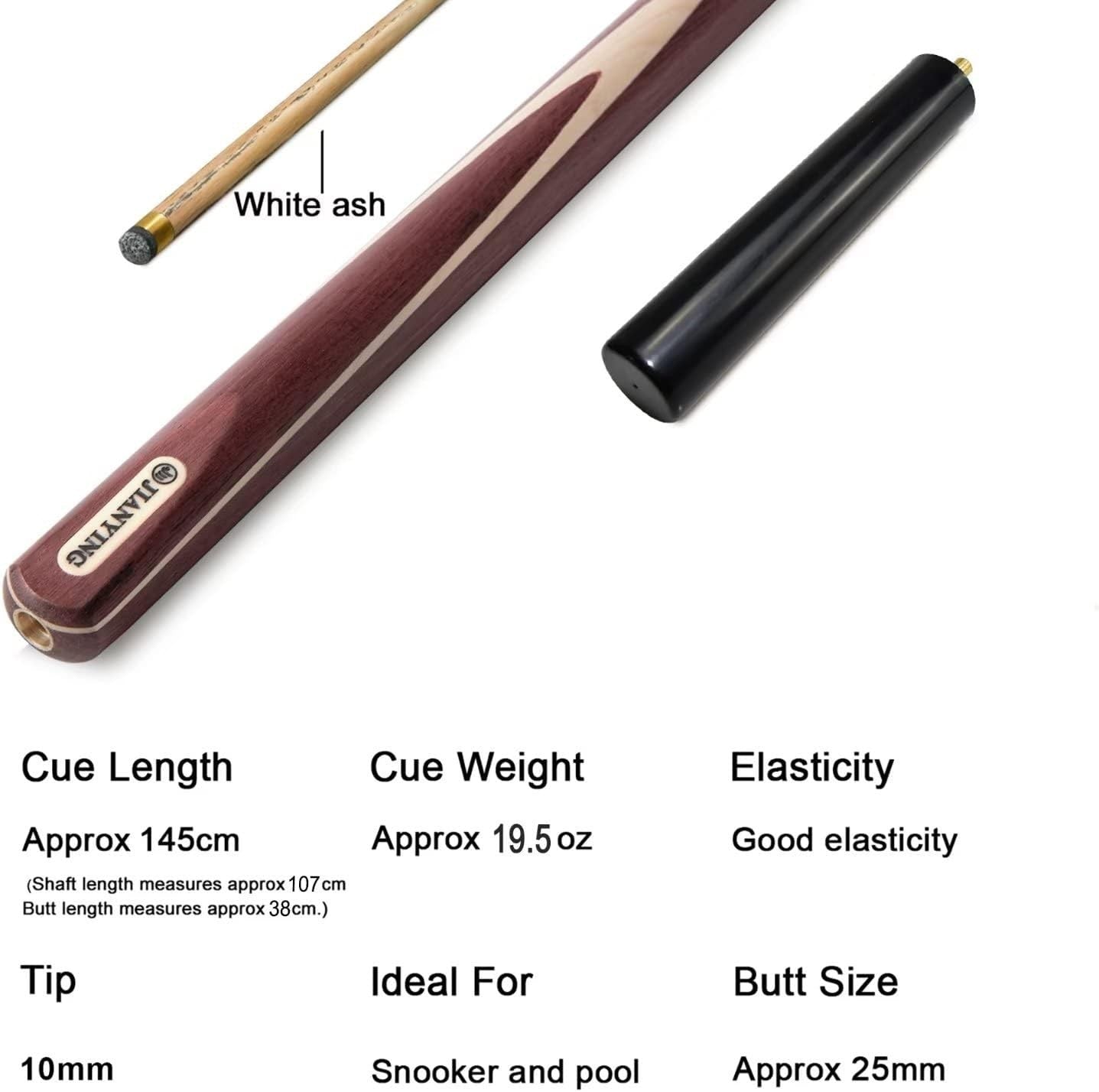 57" 3/4 Jointed Ash Snooker Pool Cue 10mm Tip Extension Hard Case