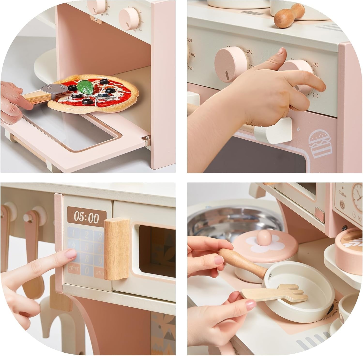 Wooden Kids Play Kitchen Coffee Maker Pretend Cooking Set Pink Toy