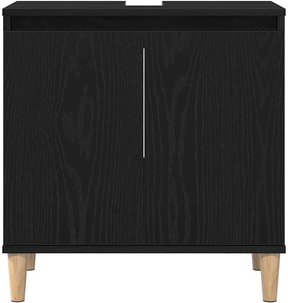 Black Oak Under Sink Bathroom Cabinet – Modern Vanity Storage Unit 58x33x60cm