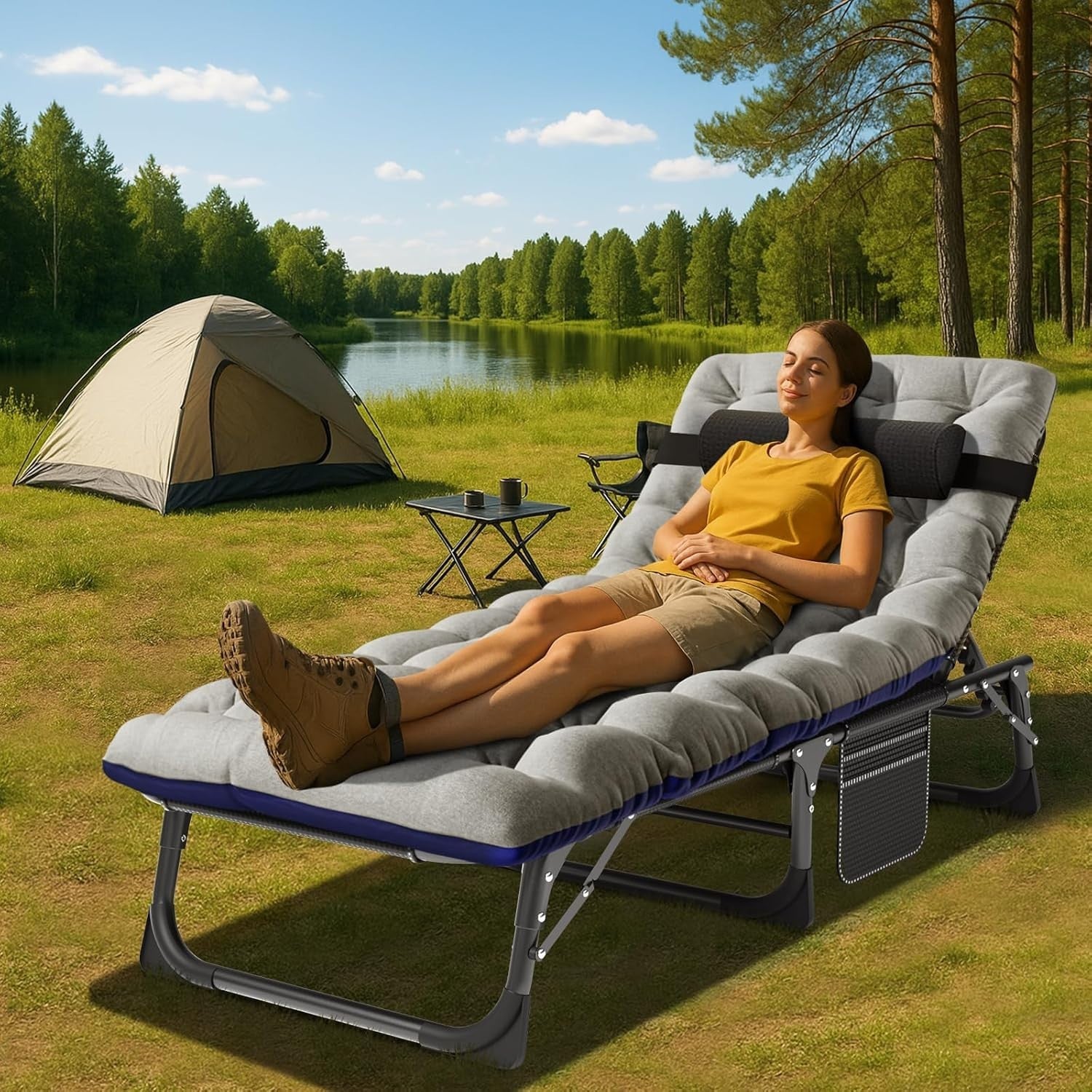 Recliner Sun Lounger Bed Chair 200kg Foldable Garden Camp Guest Seat Grey