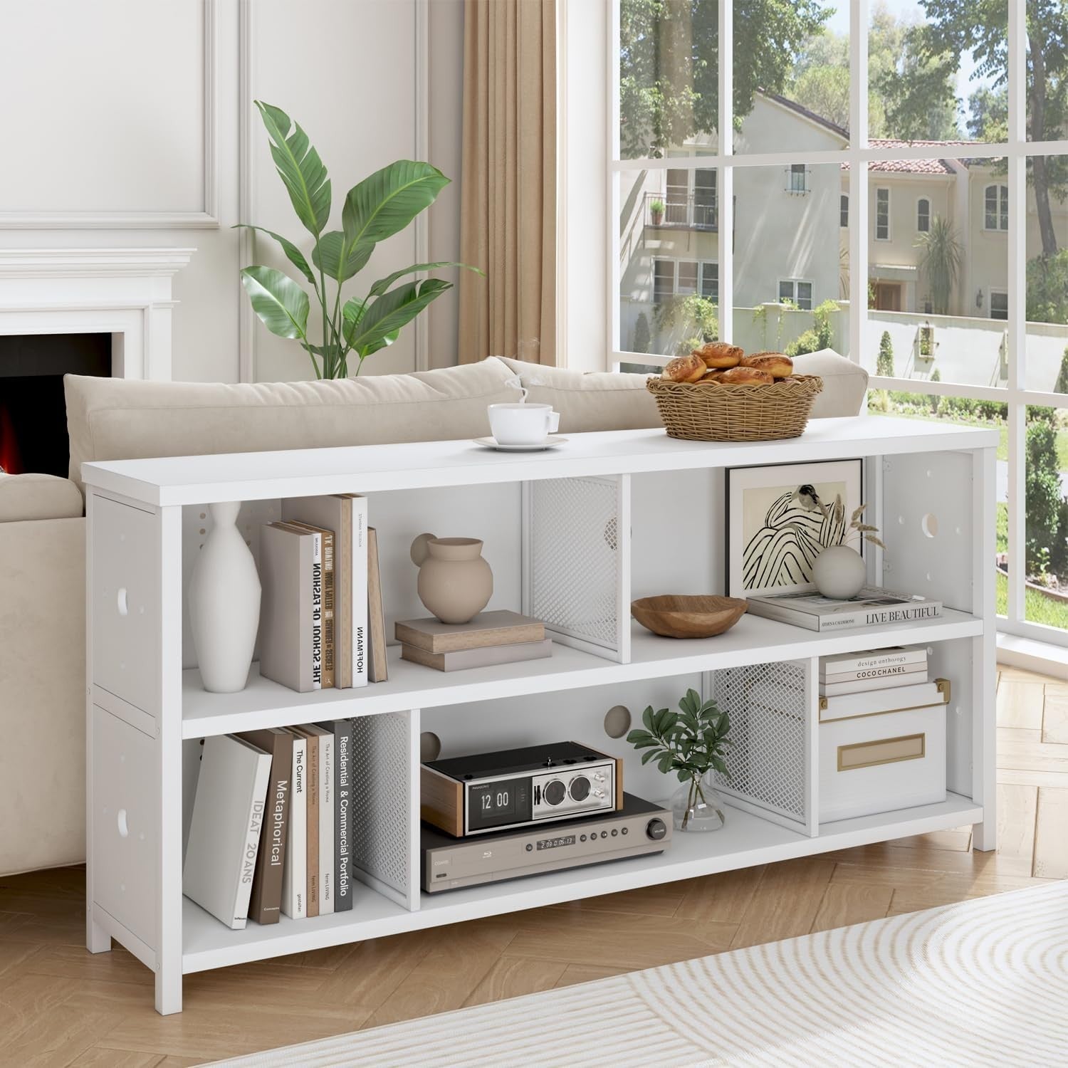 White Oak 8 Cube Wooden Bookcase Storage Cabinet Industrial Style 160x34x76cm