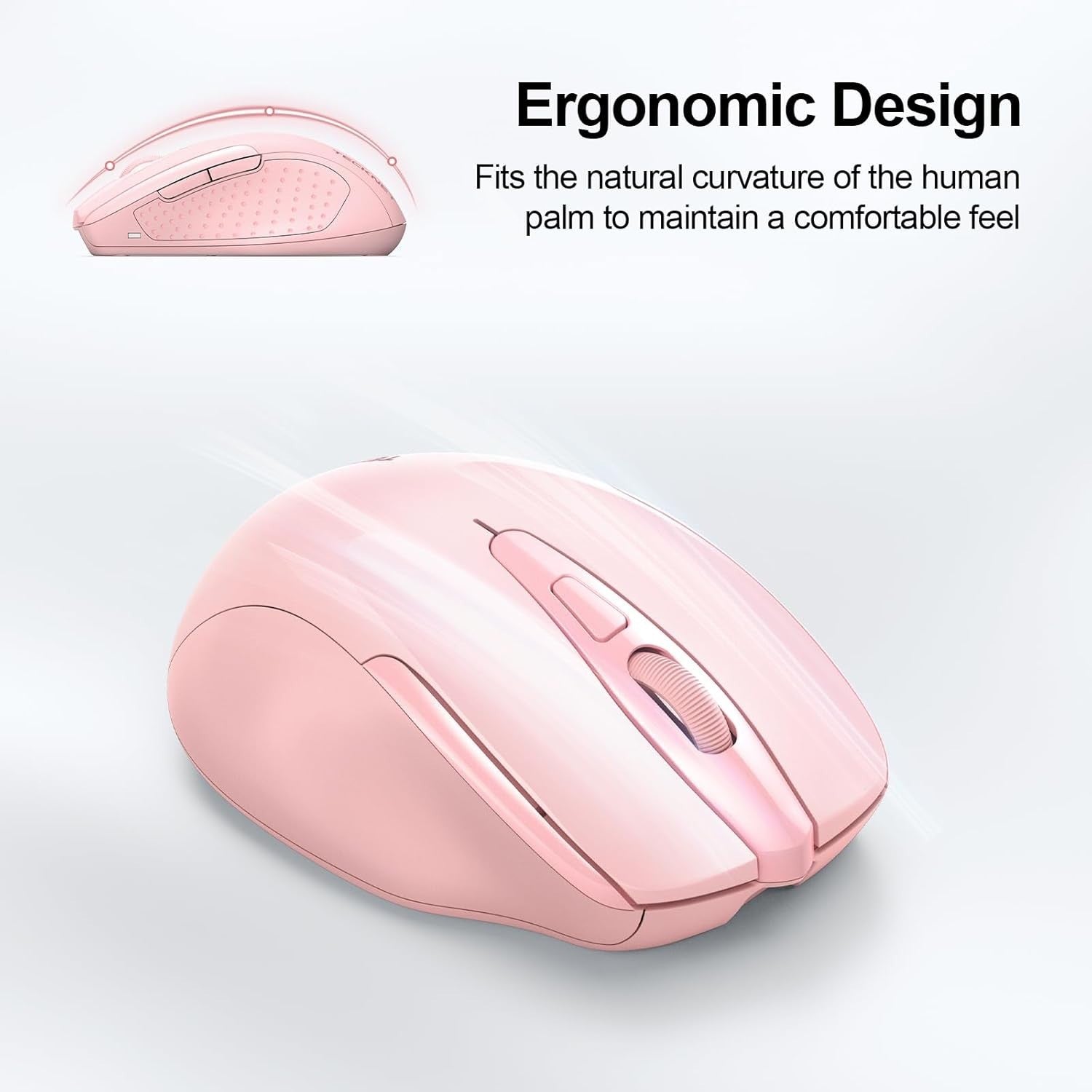 Pink Rechargeable Bluetooth Mouse Silent Ergonomic Tri Mode 4800DPI Laptop