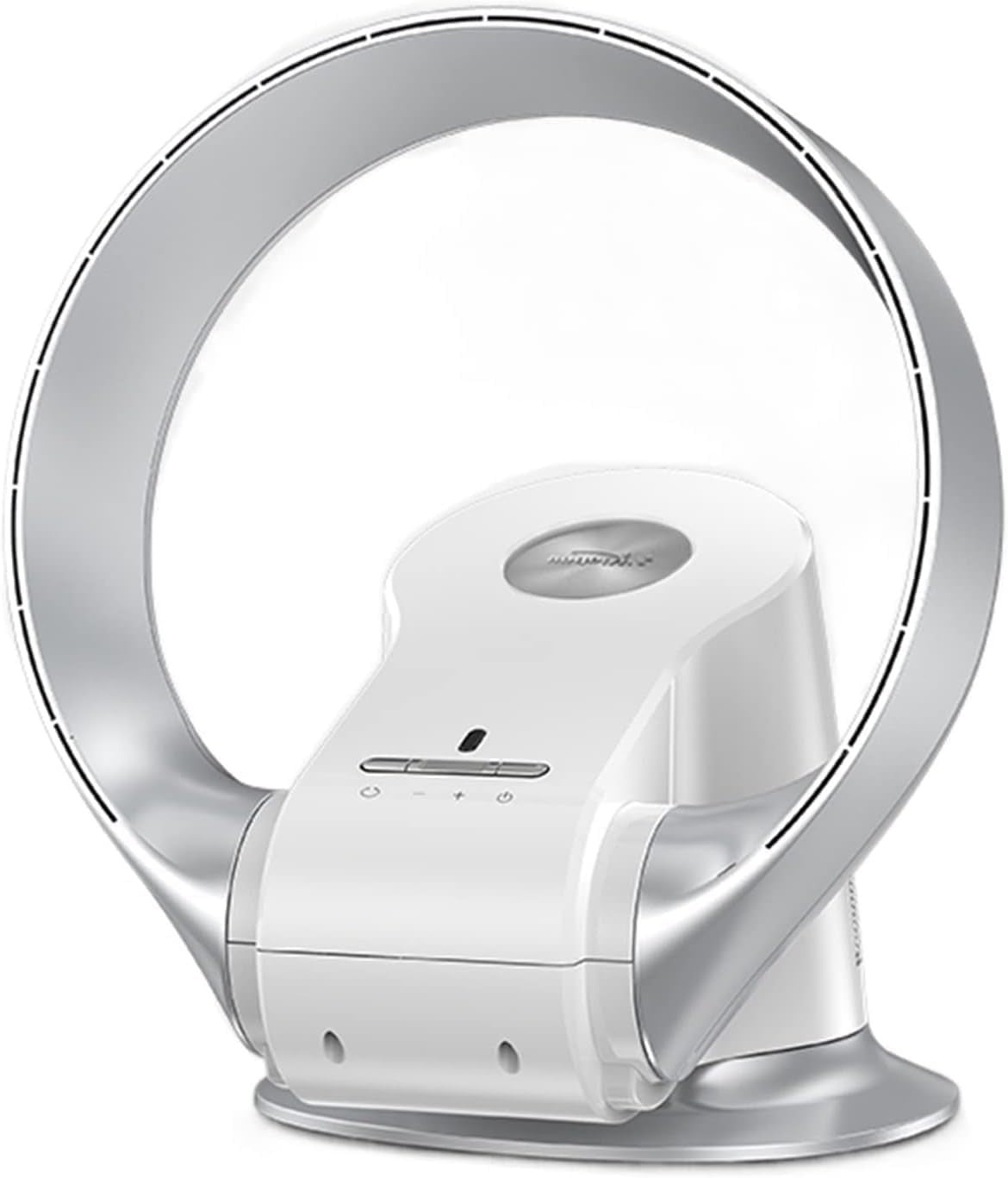 Silver Bladeless Desk Fan – 8-Speed Quiet Remote Cooling 120° Air Circulator