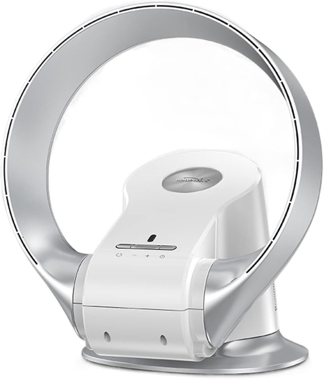 Silver Bladeless Desk Fan – 8-Speed Quiet Remote Cooling 120° Air Circulator