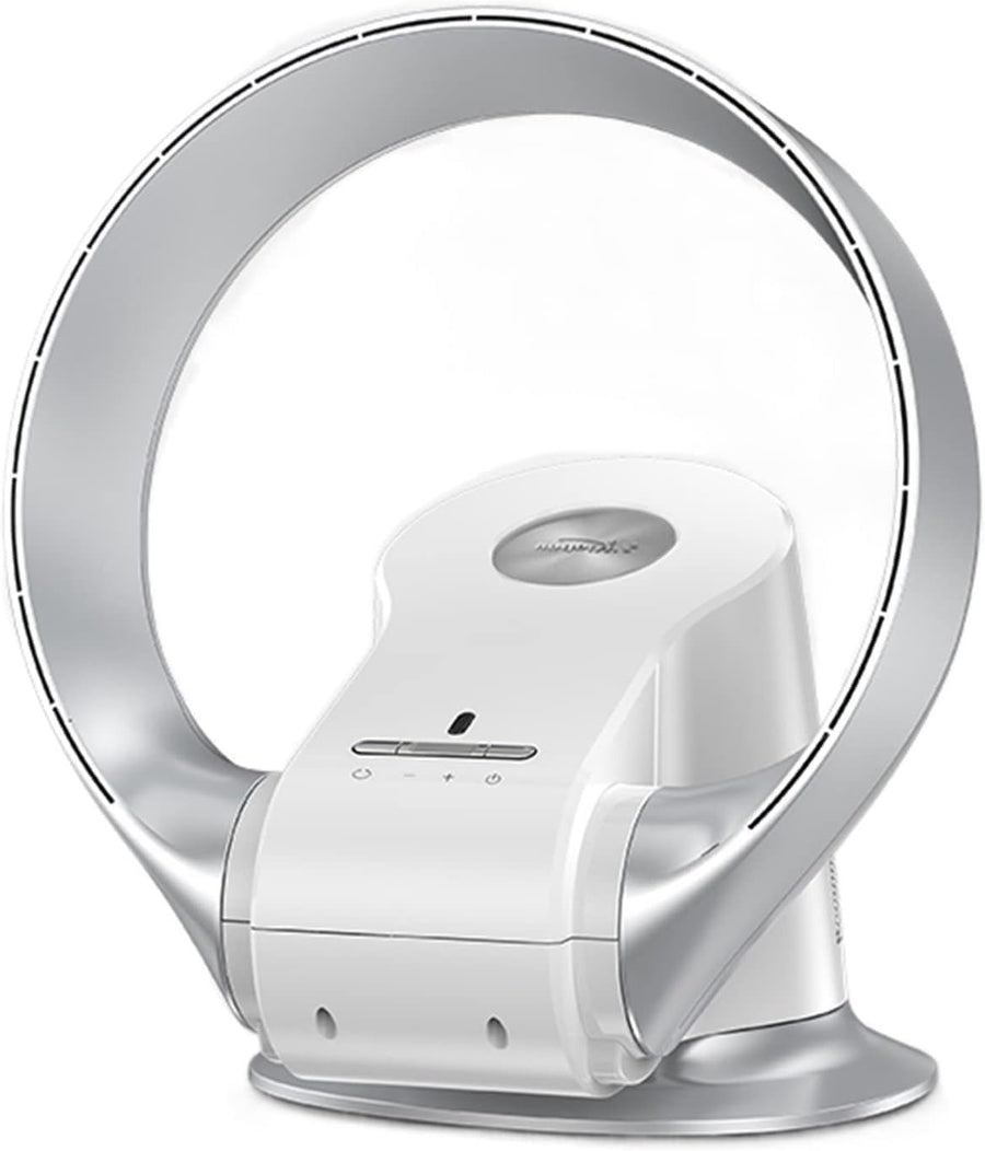Silver Bladeless Desk Fan – 8-Speed Quiet Remote Cooling 120° Air Circulator