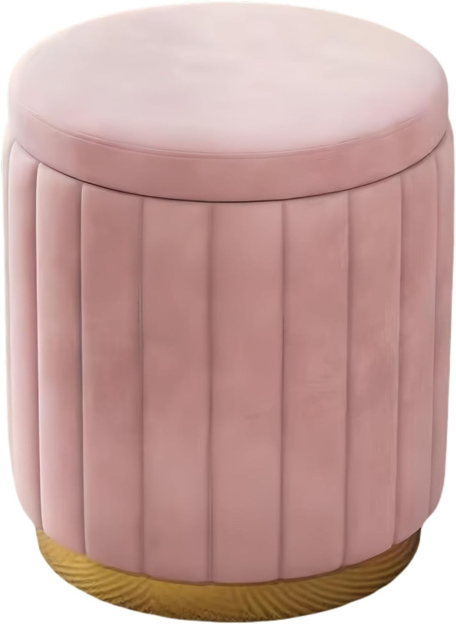 Pink 2-in-1 Vanity Stool with Storage – Compact Dressing Table Chair