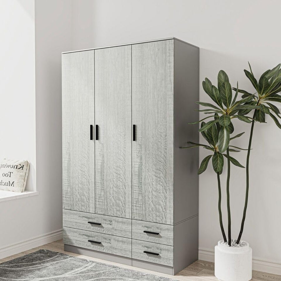3 Door 4 Drawer Wardrobe with Hanging Rail Bedroom Storage Grey & Ash Grey